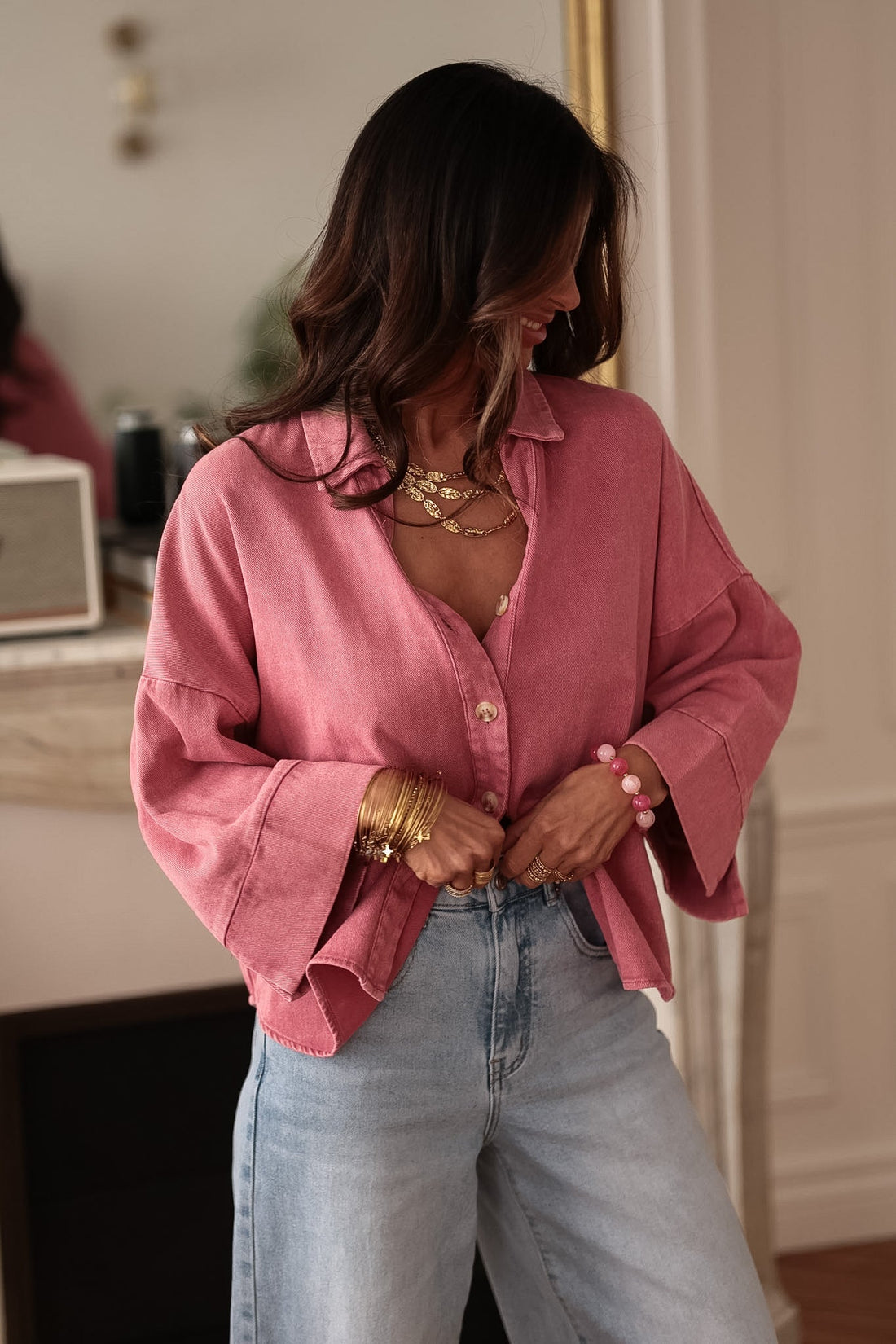Chemise Callas rose en jean