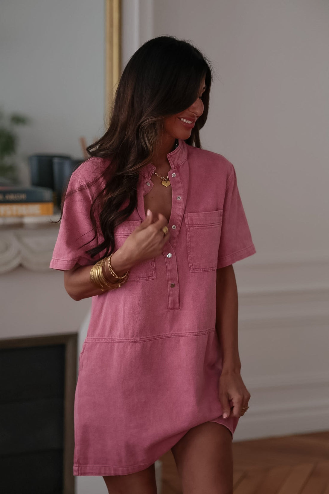 Robe en jean Manola rose