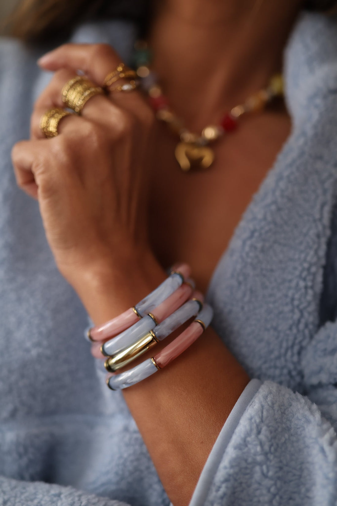 Bracelet Ambre bleu et rose