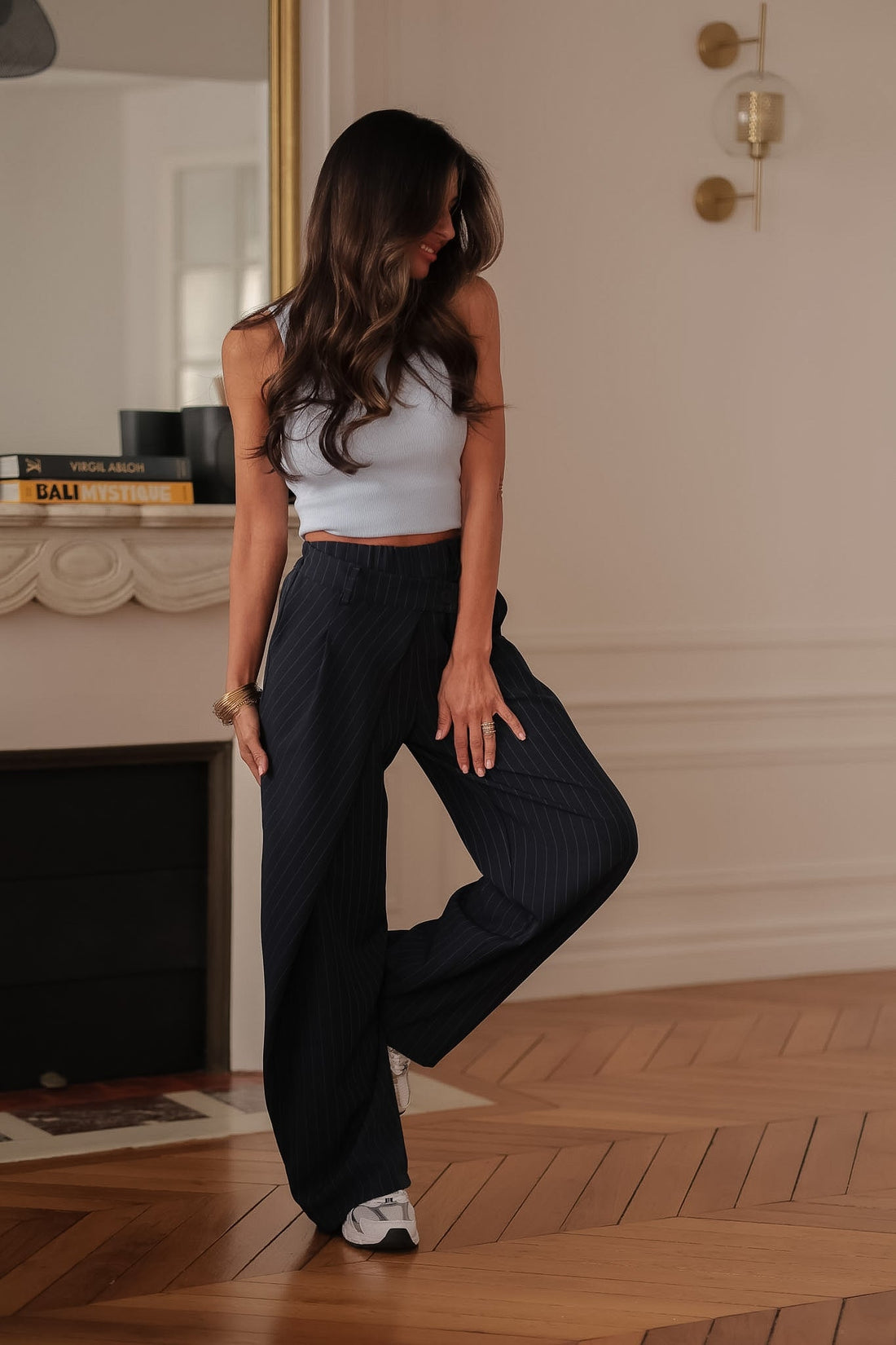 Pantalon Bonnie à rayures bleu marine