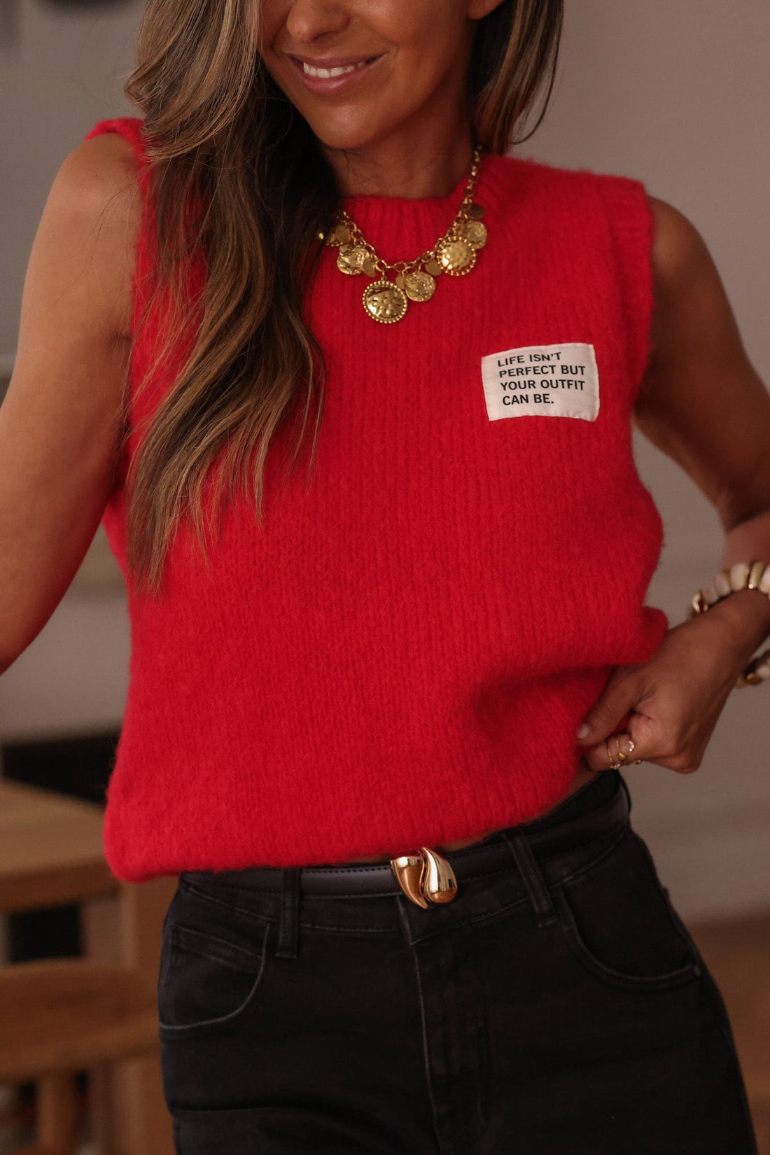 Pull sans manches Caitlin rouge