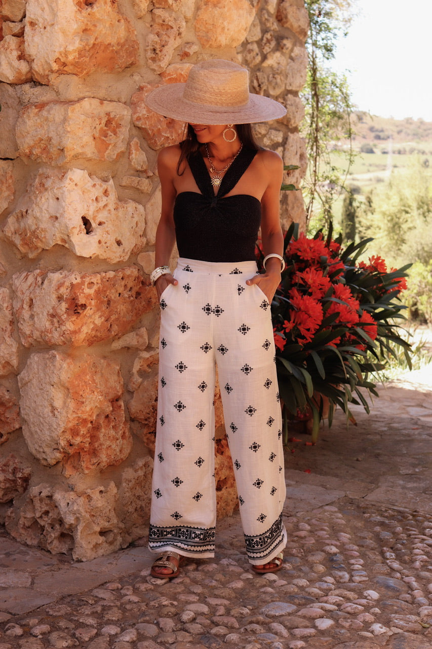 Pantalon Jules brodé blanc et noir